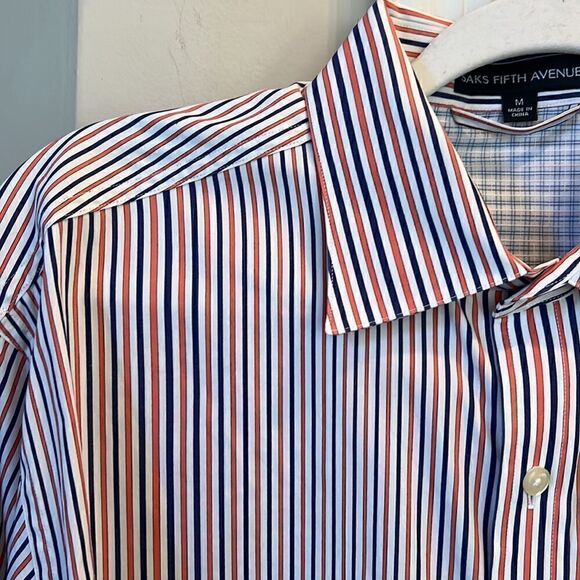 Saks Fifth Avenue Men’s M button-down dress shirt with plaid accent cuffs - Picture 10 of 15